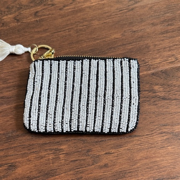 Black and White Beaded Keychain Pouch - Picture 3 of 4